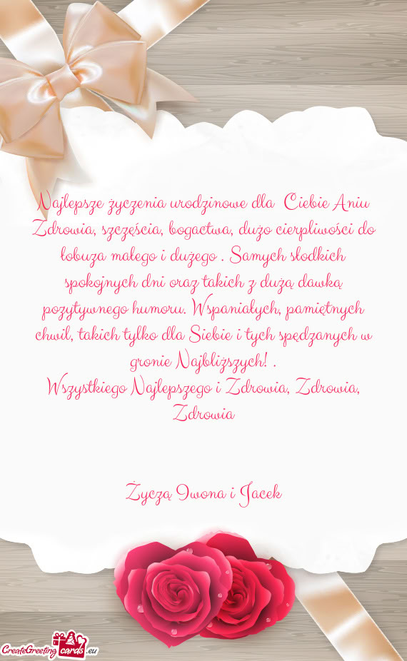 Najlepsze życzenia urodzinowe dla Ciebie Aniu