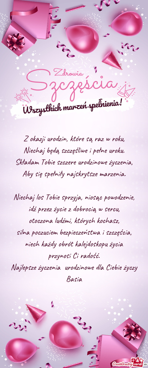 Najlepsze życzenia urodzinowe dla Ciebie Basia