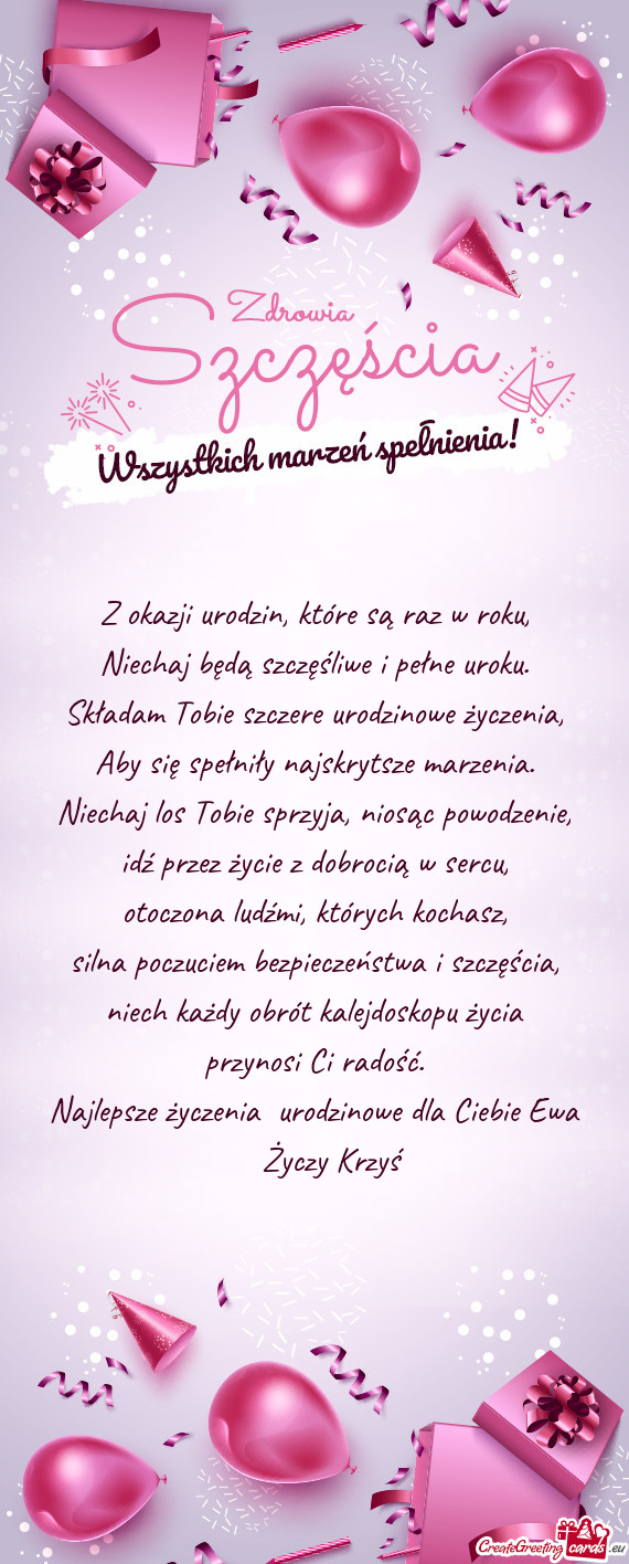 Najlepsze życzenia urodzinowe dla Ciebie Ewa