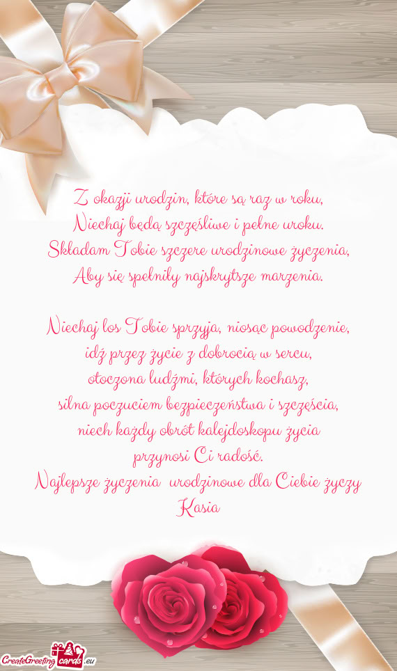 Najlepsze życzenia urodzinowe dla Ciebie Kasia