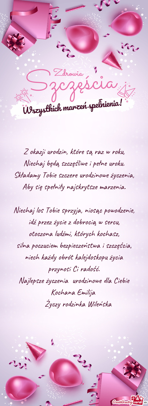 Najlepsze życzenia urodzinowe dla Ciebie Kochana Emilija