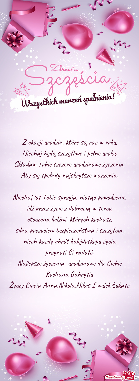 Najlepsze życzenia urodzinowe dla Ciebie Kochana Gabrysiu