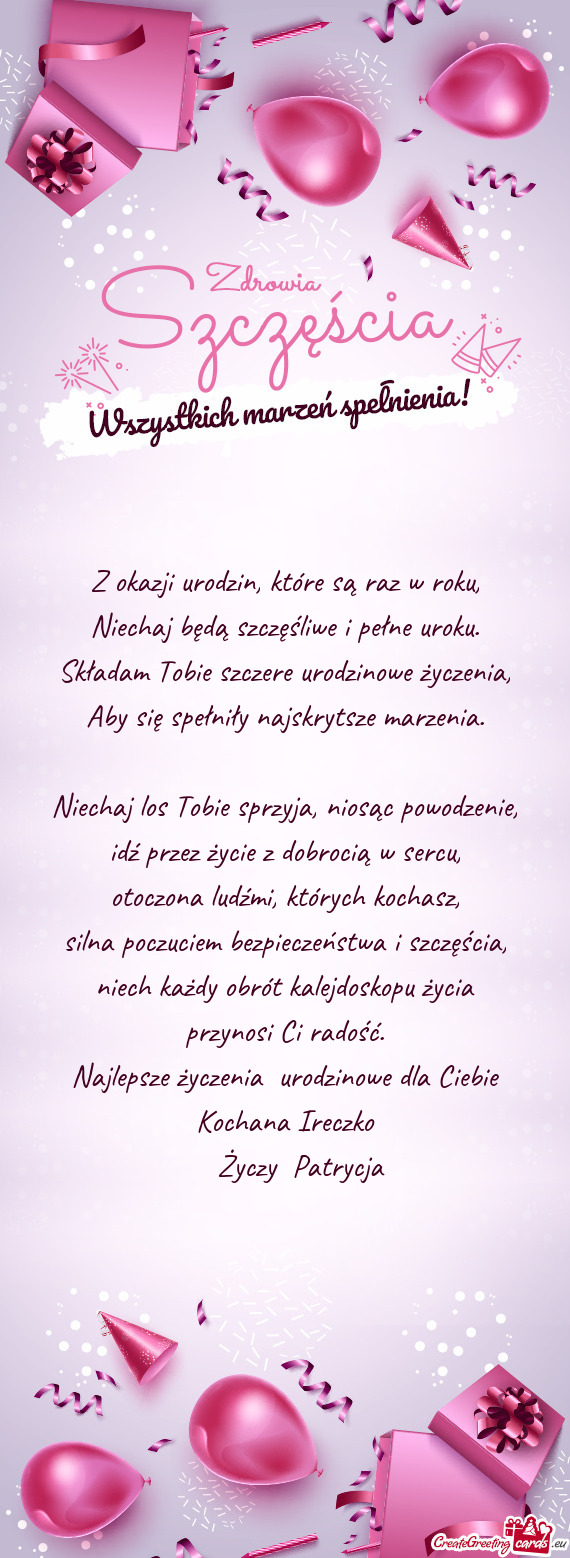 Najlepsze życzenia urodzinowe dla Ciebie Kochana Ireczko