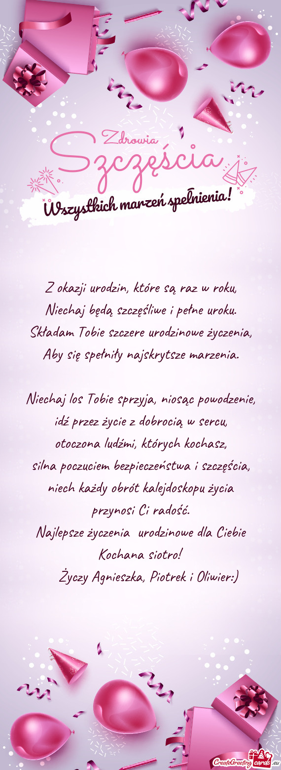 Najlepsze życzenia urodzinowe dla Ciebie Kochana siotro