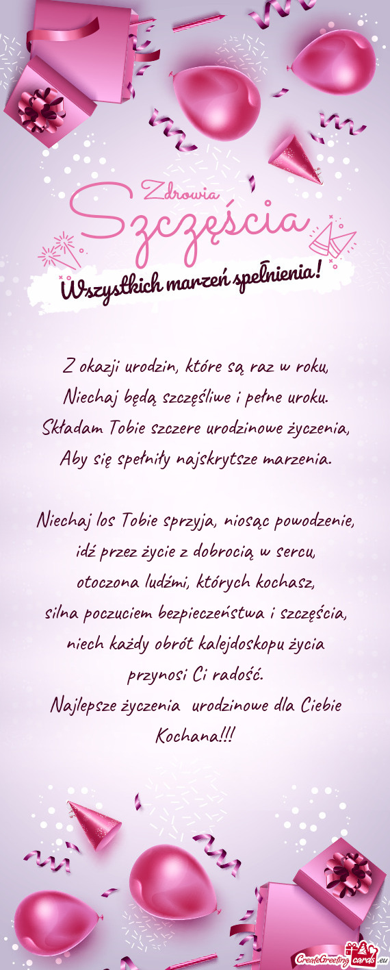 Najlepsze życzenia urodzinowe dla Ciebie Kochana