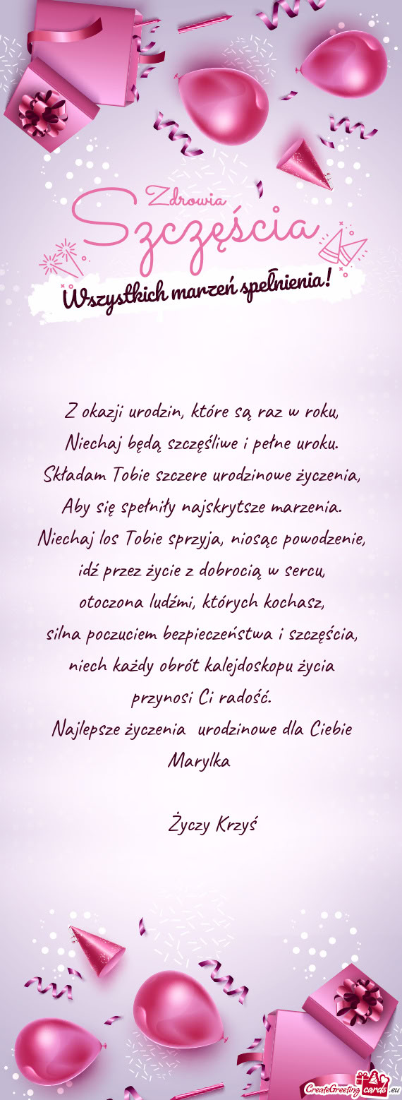 Najlepsze życzenia urodzinowe dla Ciebie Marylka