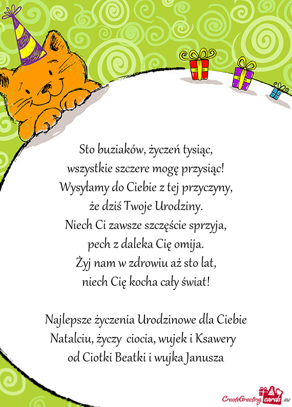 Najlepsze życzenia Urodzinowe dla Ciebie Natalciu, ciocia, wujek i Ksawery😘
