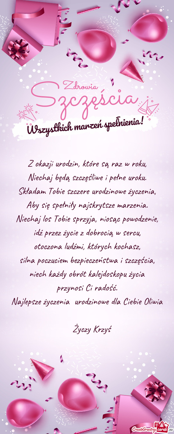 Najlepsze życzenia urodzinowe dla Ciebie Oliwia