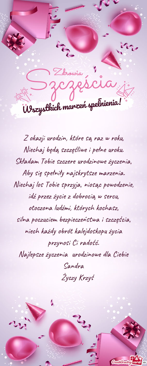 Najlepsze życzenia urodzinowe dla Ciebie Sandra