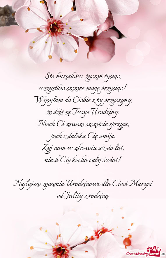Najlepsze życzenia Urodzinowe dla Cioci Marysi od Julity z rodziną