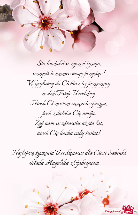Najlepsze życzenia Urodzinowe dla Cioci Sabinki