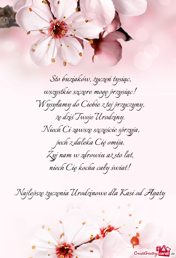 Najlepsze życzenia Urodzinowe dla Kasi od Agaty