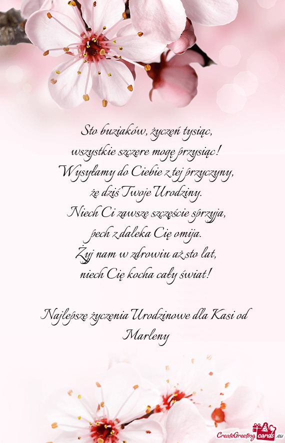 Najlepsze życzenia Urodzinowe dla Kasi od Marleny