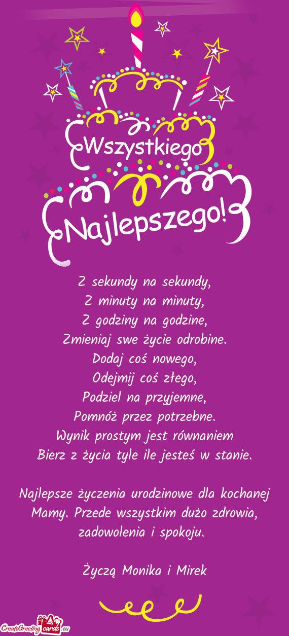 Najlepsze życzenia urodzinowe dla kochanej Mamy. Przede wszystkim dużo zdrowia, zadowolenia i spok