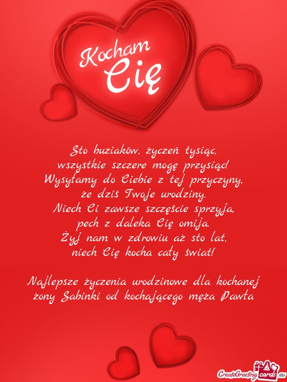 Najlepsze życzenia urodzinowe dla kochanej żony Sabinki od kochającego męża Pawła 💯💯🌹