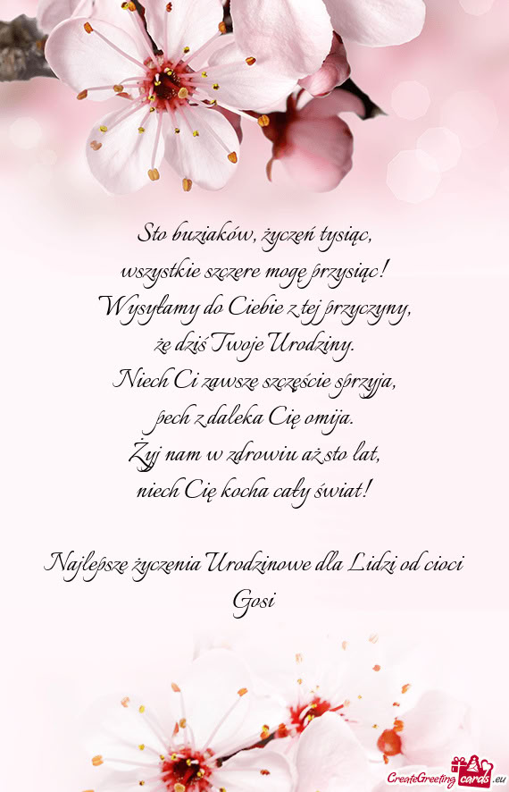 Najlepsze życzenia Urodzinowe dla Lidzi od cioci Gosi