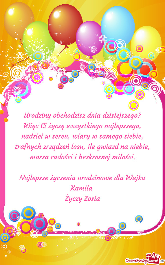 Najlepsze życzenia urodzinowe dla Wujka Kamila