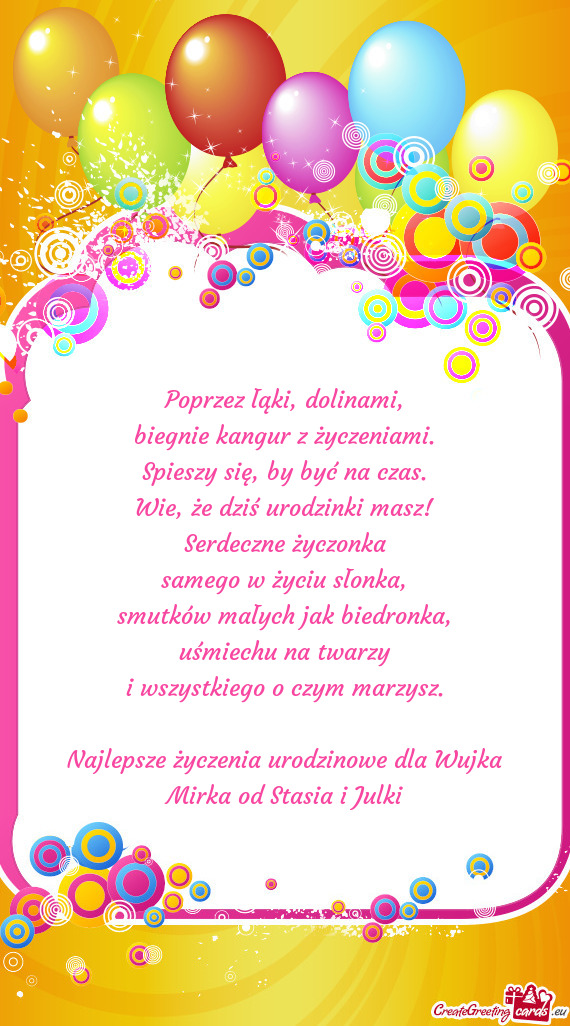 Najlepsze życzenia urodzinowe dla Wujka Mirka od Stasia i Julki