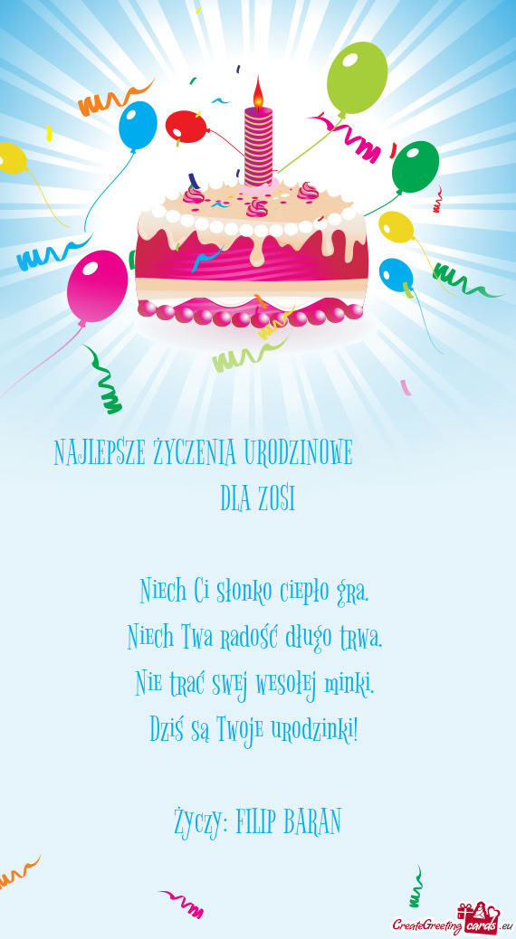NAJLEPSZE ŻYCZENIA URODZINOWE    DLA ZOSI