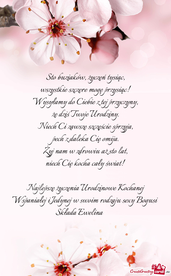 Najlepsze życzenia Urodzinowe Kochanej Wspaniałej i Jedynej w swoim rodzaju sexy Bogusi