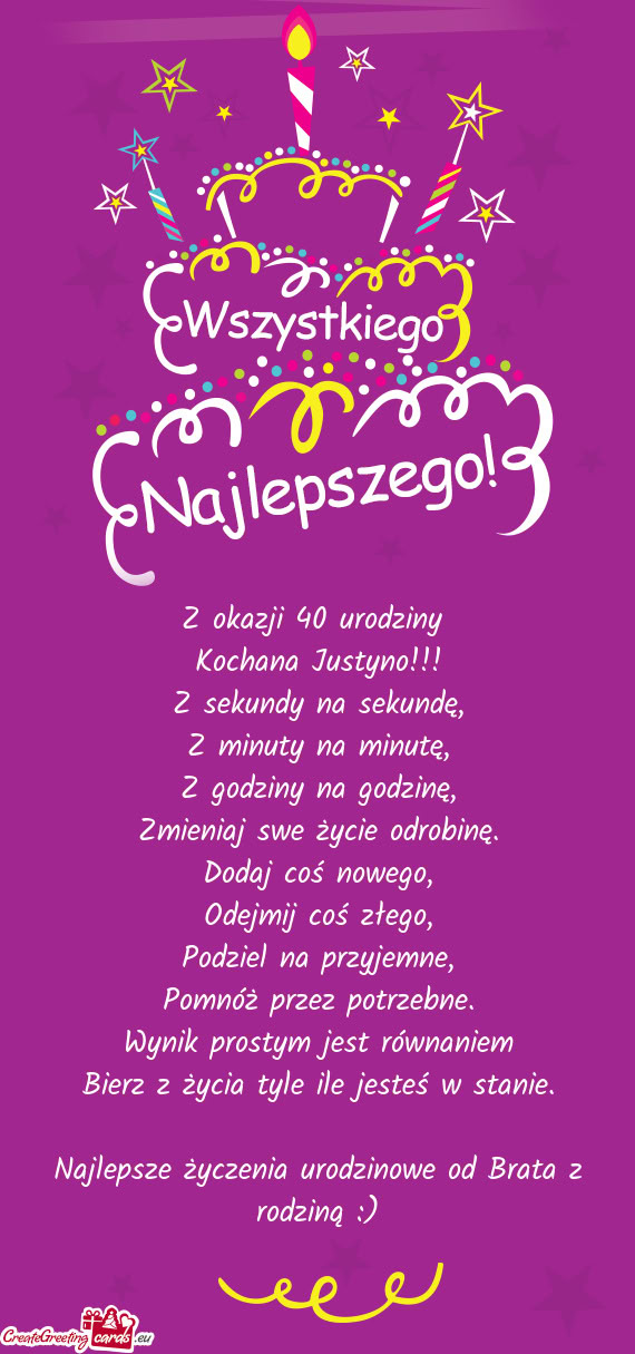 Najlepsze życzenia urodzinowe od Brata z rodziną :)