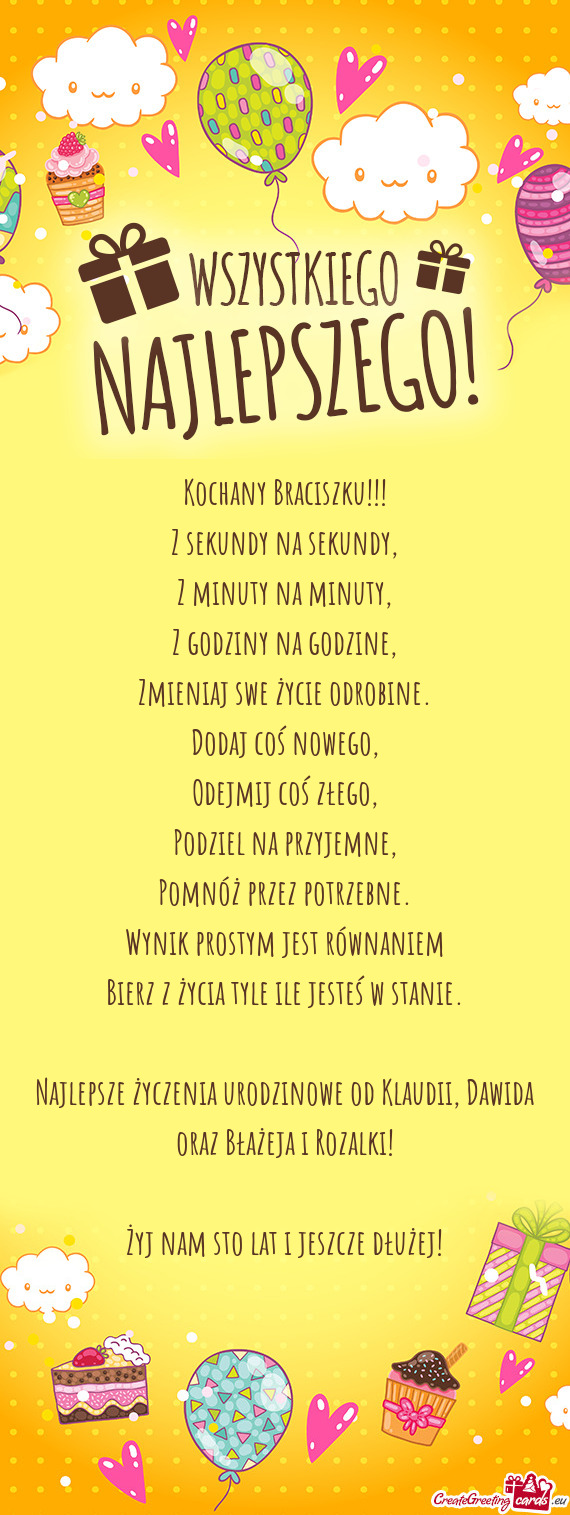 Najlepsze życzenia urodzinowe od Klaudii, Dawida oraz Błażeja i Rozalki