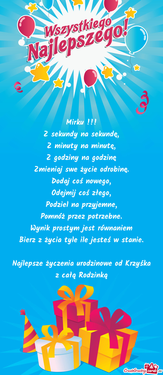 Najlepsze życzenia urodzinowe od Krzyśka z całą Rodzinką