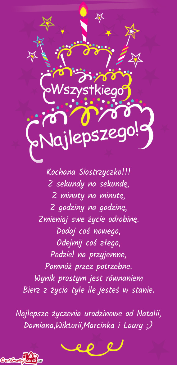 Najlepsze życzenia urodzinowe od Natalii, Damiana,Wiktorii,Marcinka i Laury ;)