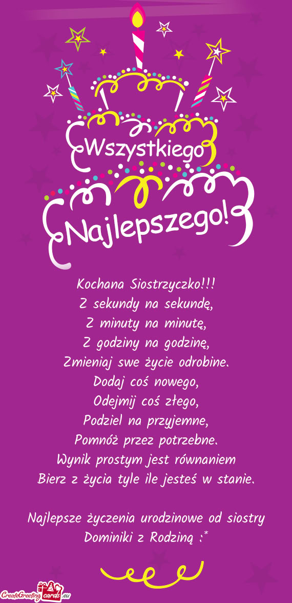 Najlepsze życzenia urodzinowe od siostry Dominiki z Rodziną