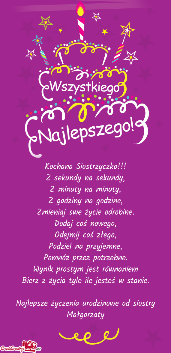 Najlepsze życzenia urodzinowe od siostry Małgorzaty