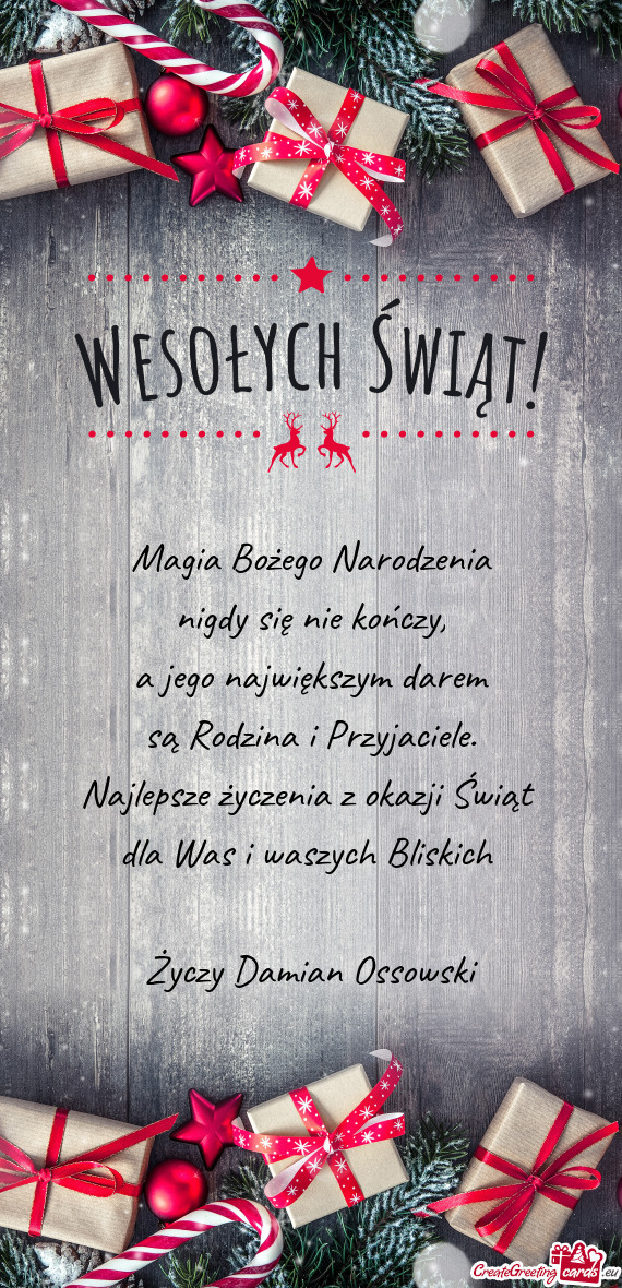 Najlepsze życzenia z okazji Świąt dla Was i waszych Bliskich  Damian Ossowski