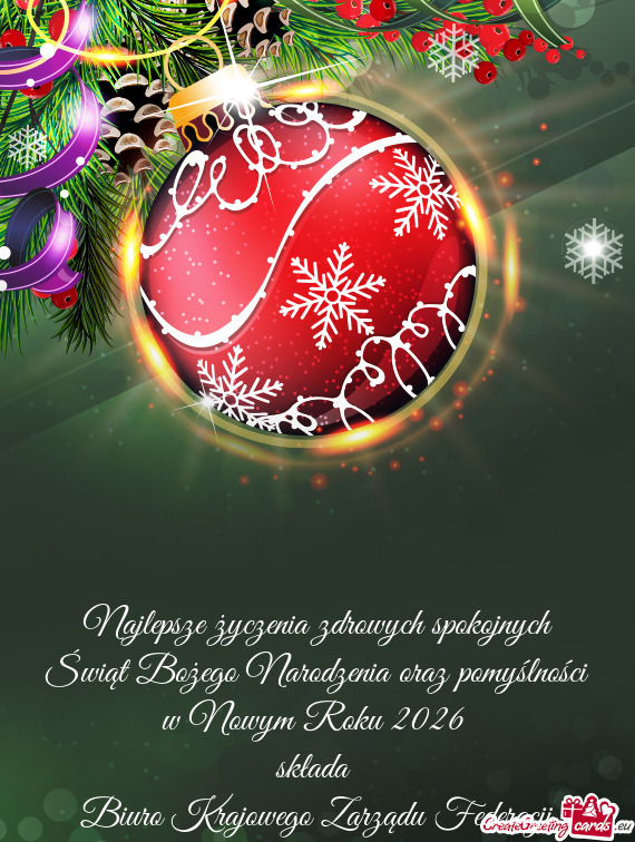Najlepsze życzenia zdrowych spokojnych Świąt Bożego Narodzenia oraz pomyślności w Nowym Roku 2