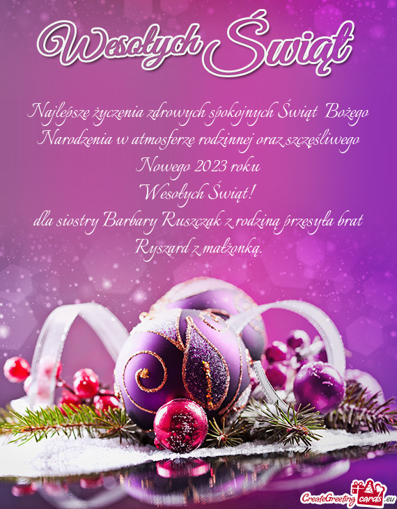 Najlepsze życzenia zdrowych spokojnych Świąt Bożego Narodzenia w atmosferze rodzinnej oraz szcz