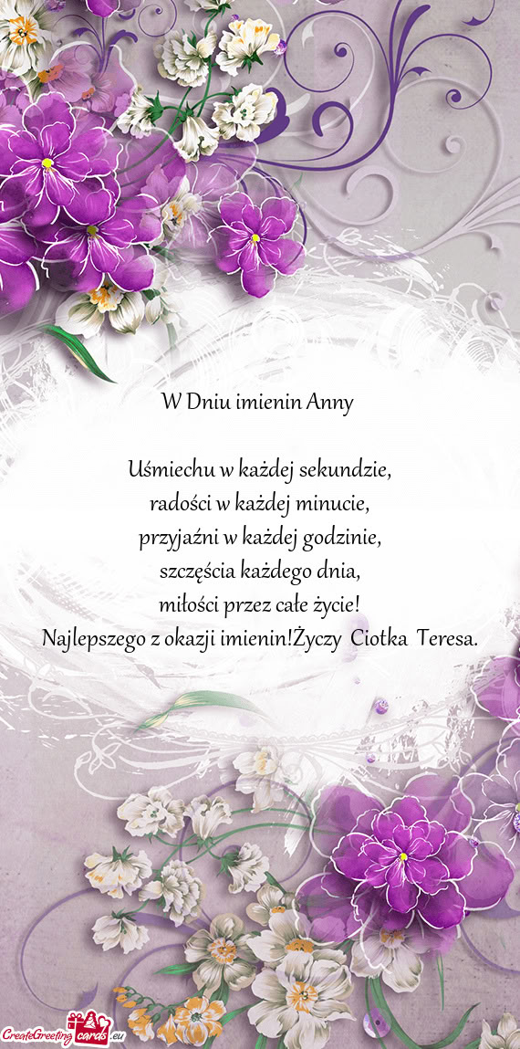 Najlepszego z okazji imienin! Ciotka Teresa