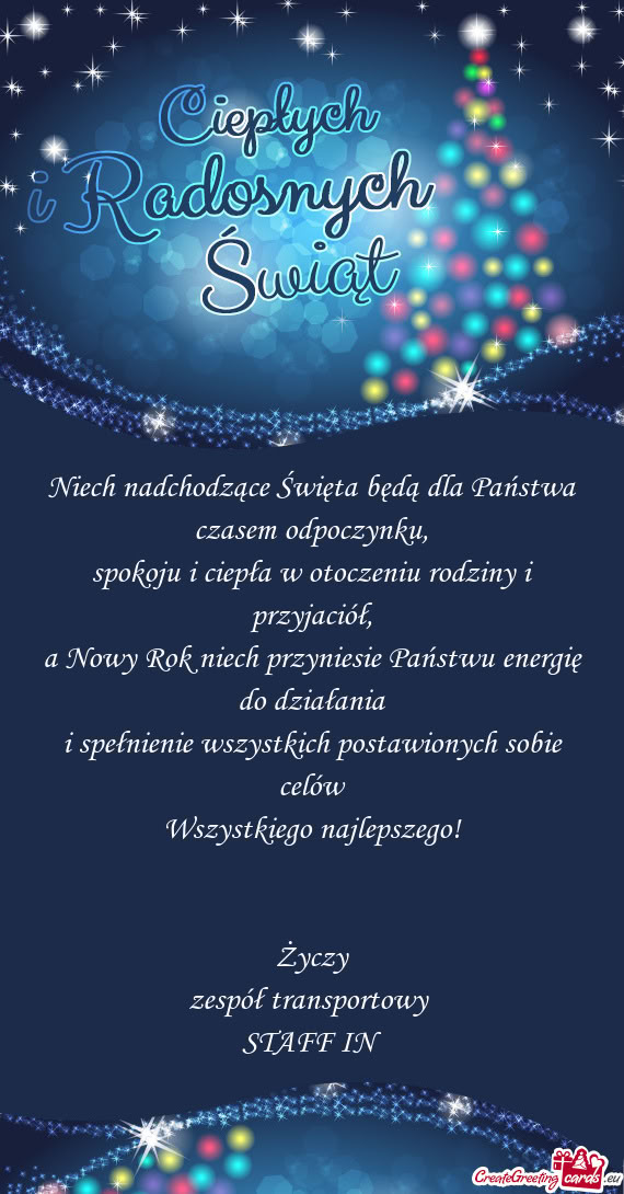 Najlepszego!  Życzy zespół