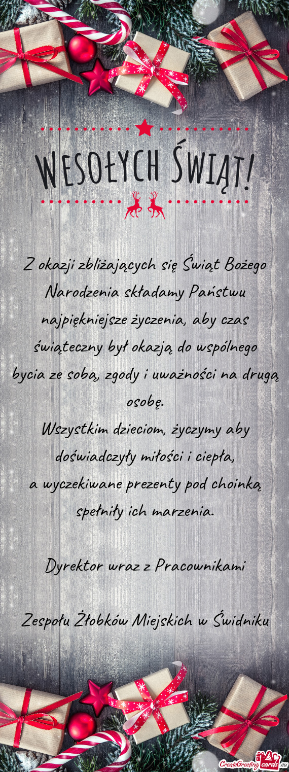 Najpiękniejsze życzenia, aby czas świąteczny był okazją do wspólnego