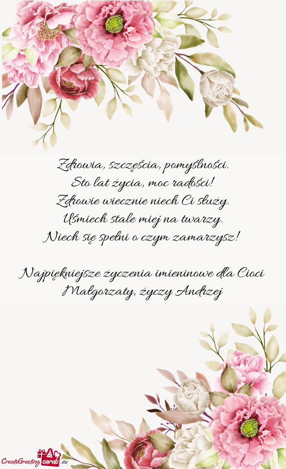 Najpiękniejsze życzenia imieninowe dla Cioci Małgorzaty, Andrzej