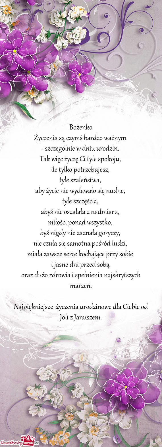 Najpiękniejsze życzenia urodzinowe dla Ciebie od Joli z Januszem