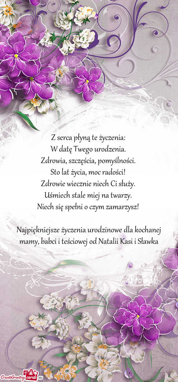 Najpiękniejsze życzenia urodzinowe dla kochanej mamy, babci i teściowej od Natalii Kasi i Sławka