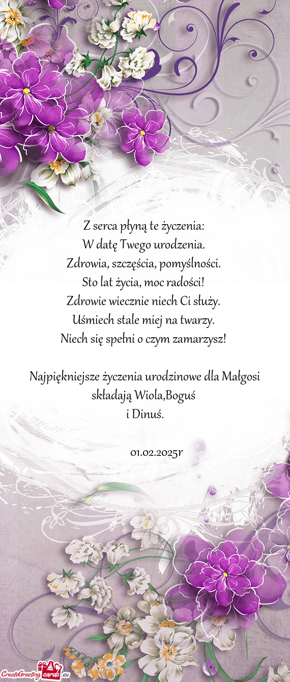 Najpiękniejsze życzenia urodzinowe dla Małgosi składają Wiola,Boguś