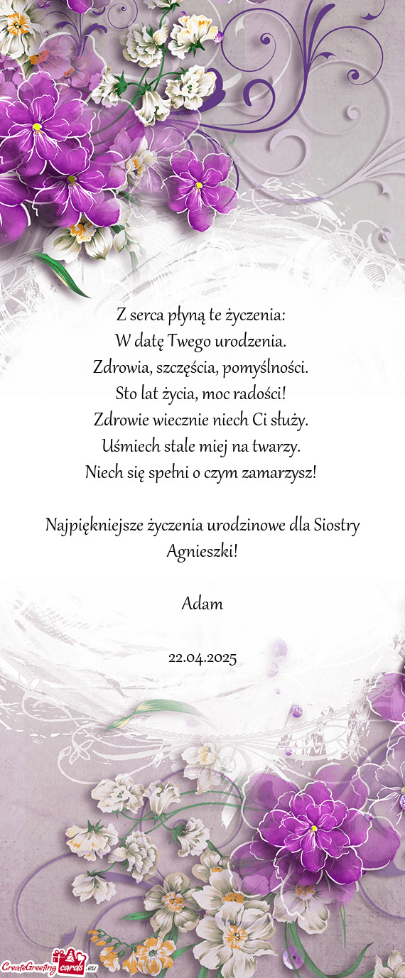 Najpiękniejsze życzenia urodzinowe dla Siostry Agnieszki