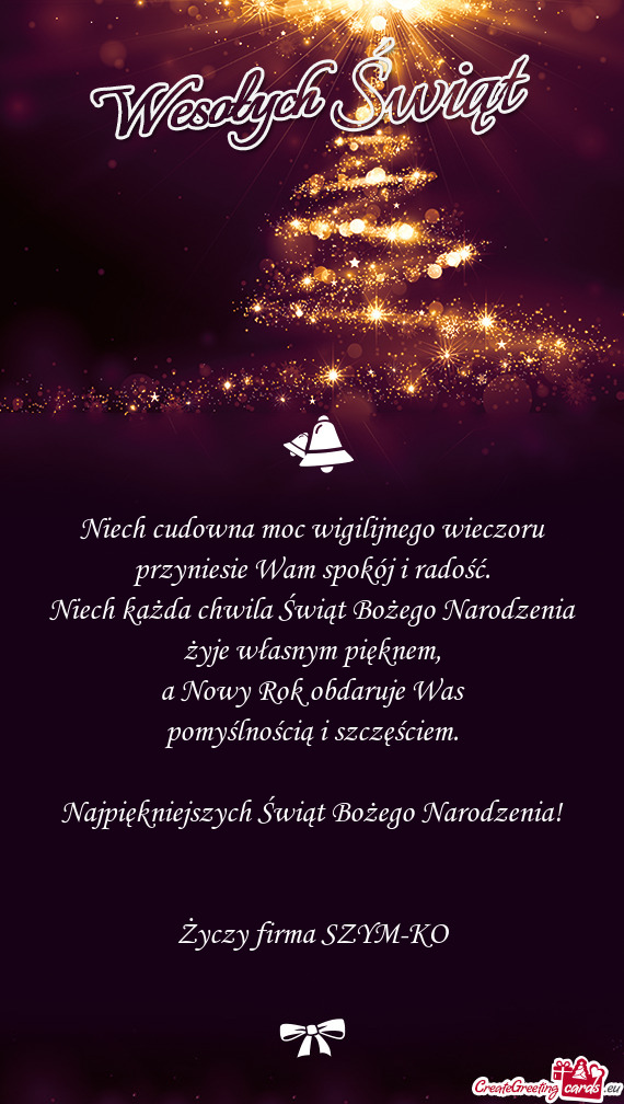 Najpiękniejszych Świąt Bożego Narodzenia!  firma SZYM-KO