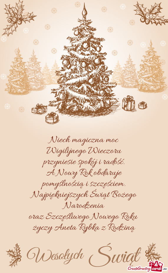Najpiękniejszych Świąt Bożego Narodzenia oraz Szczęśliwego Nowego Roku Aneta Rybka