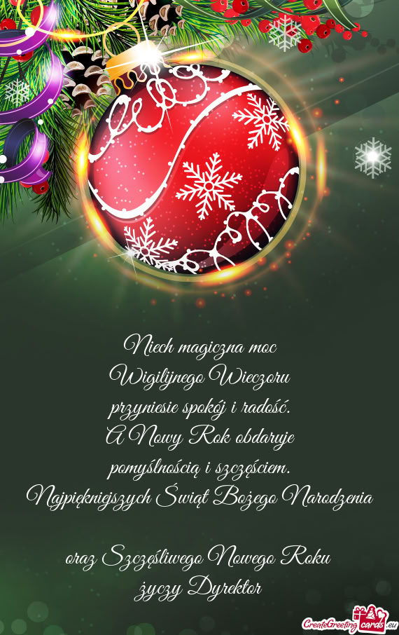 Najpiękniejszych Świąt Bożego Narodzenia oraz Szczęśliwego Nowego Roku Dyrektor