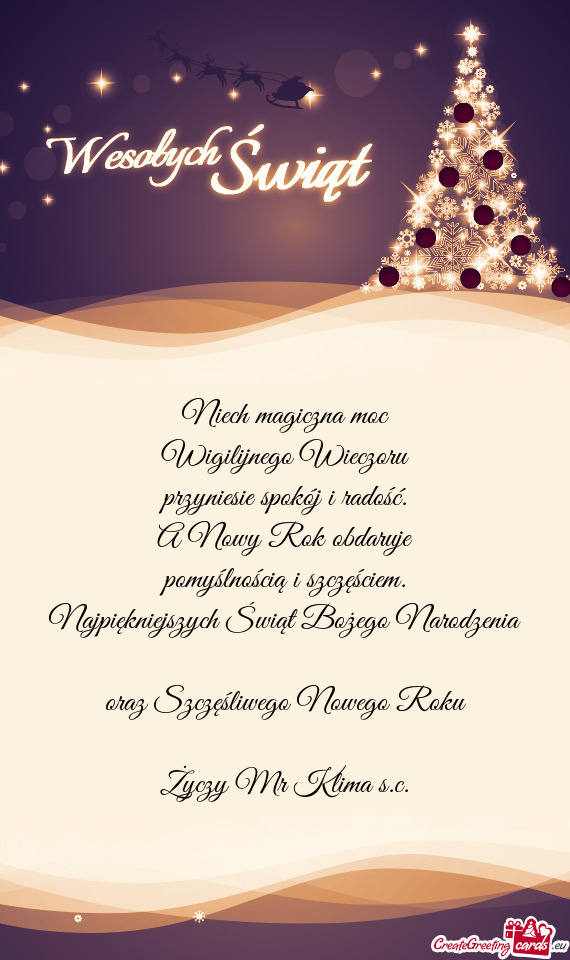 Najpiękniejszych Świąt Bożego Narodzenia oraz Szczęśliwego Nowego Roku Mr Klima s