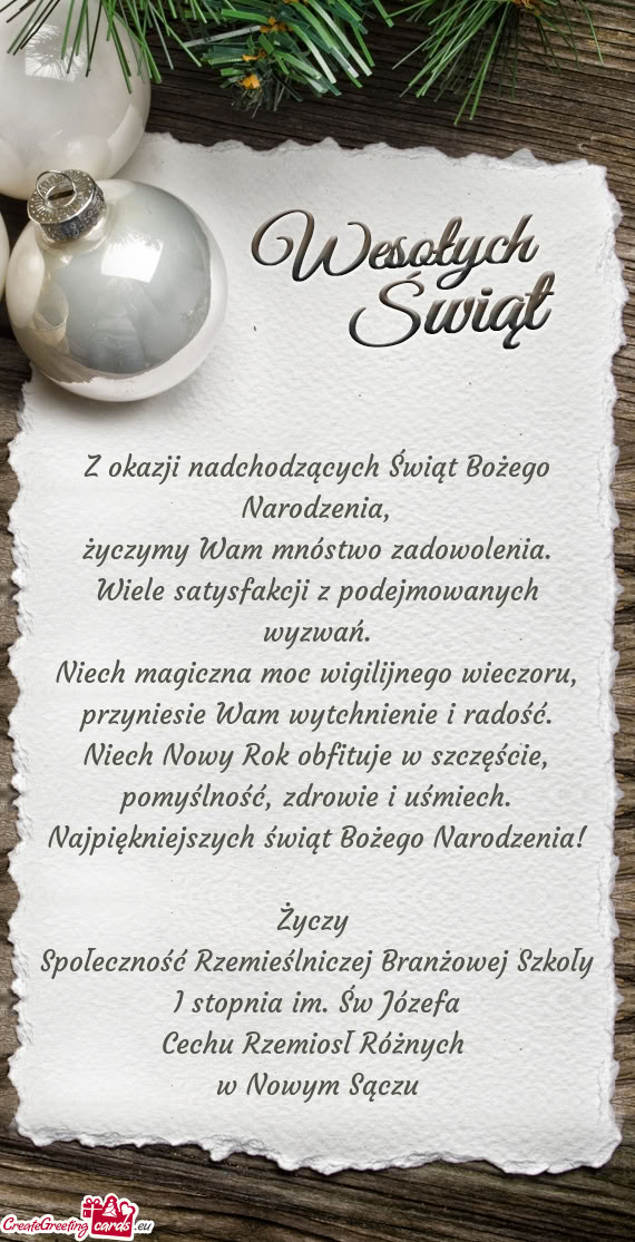 Najpiękniejszych świąt Bożego Narodzenia!  Społeczność Rzemieślniczej Branżowe