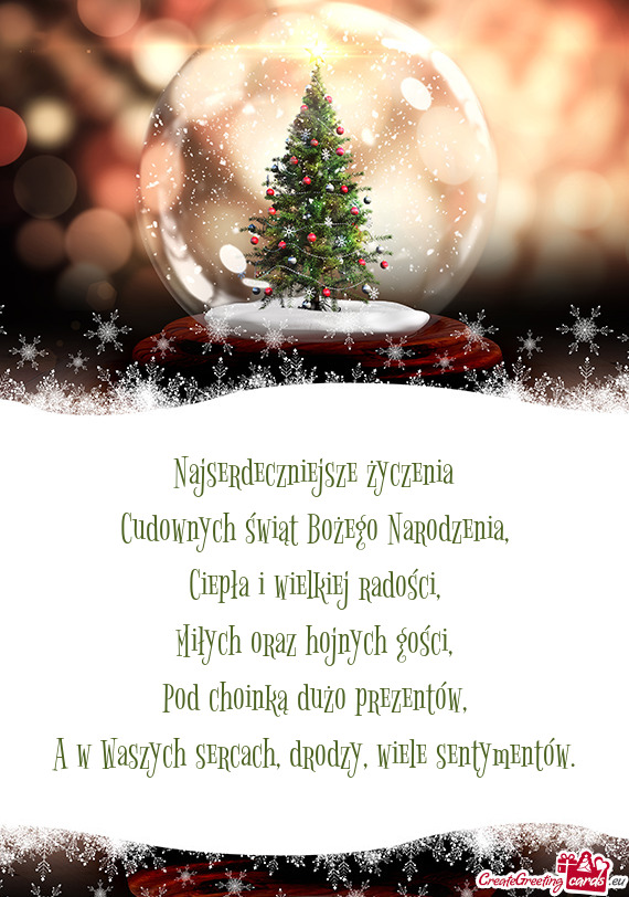 Najserdeczniejsze życzenia  Cudownych świąt Bożego Narodzenia,  Ciepła i
