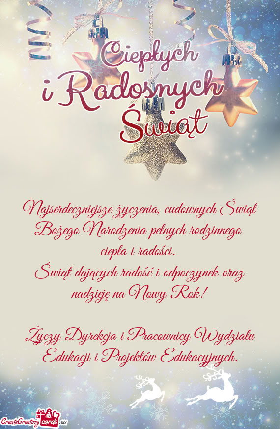 Najserdeczniejsze życzenia, cudownych Świąt Bożego Narodzenia pełnych rodzinnego