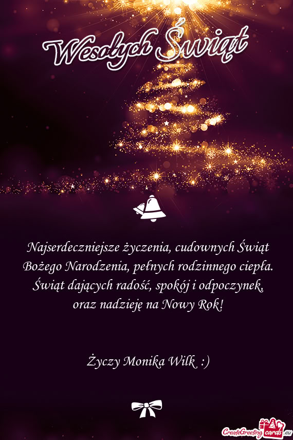 Najserdeczniejsze życzenia, cudownych Świąt Bożego Narodzenia, pełnych rodzinnego ciepła. Świ