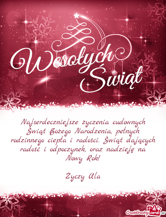 Najserdeczniejsze życzenia cudownych Świąt Bożego Narodzenia, pełnych